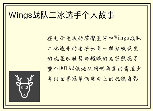 Wings战队二冰选手个人故事