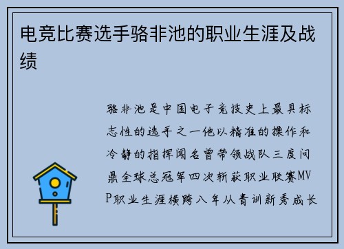 电竞比赛选手骆非池的职业生涯及战绩